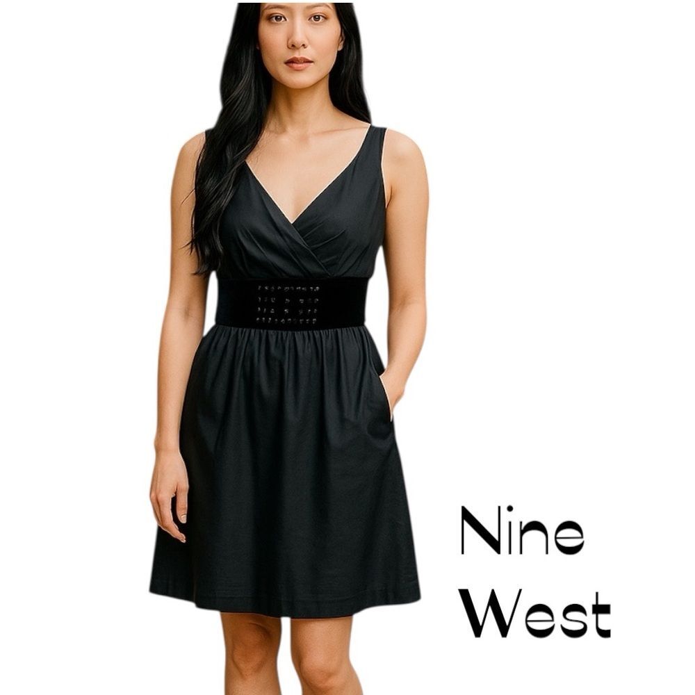 Nine West Black Beaded Velvet Sleeveless Dress NWOT Size M